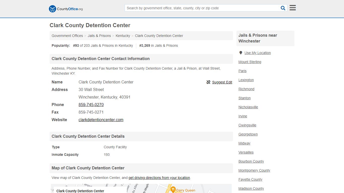 Clark County Detention Center - Winchester, KY (Address, Phone, and Fax)